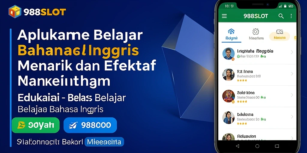 Tampilan antarmuka aplikasi 988SLOT yang interaktif untuk belajar bahasa Inggris.