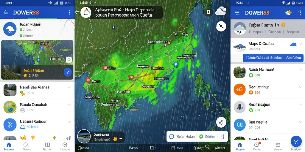 Antarmuka aplikasi DOWER88 menampilkan peta radar hujan yang jelas dan informatif.