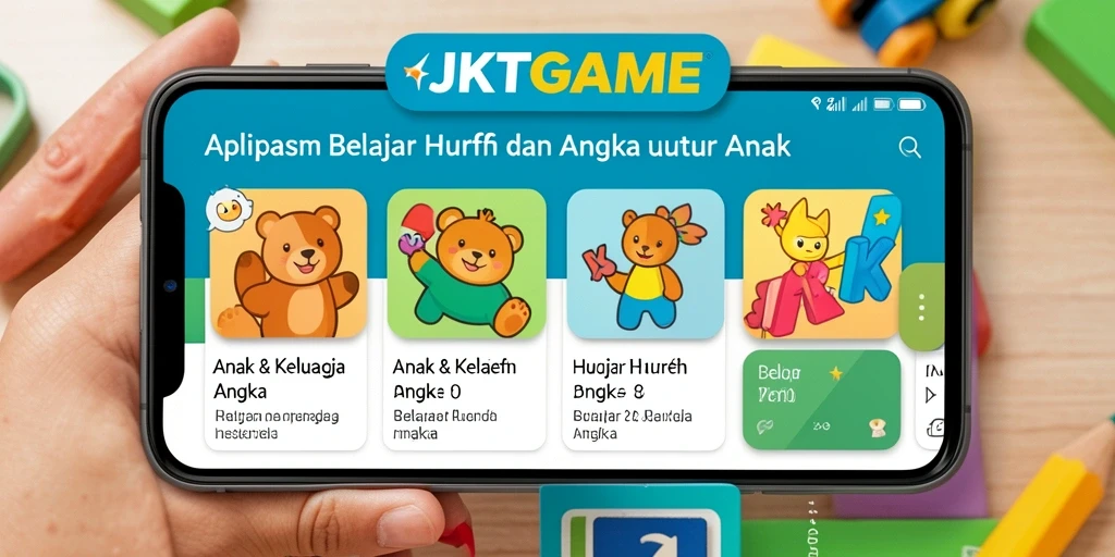 Antarmuka JKTGAME yang menarik untuk belajar huruf dan angka.