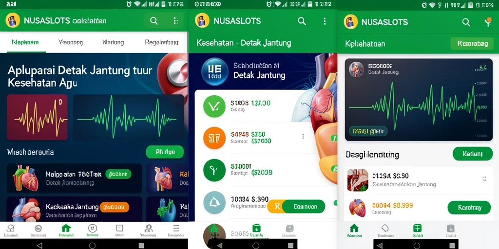 Antarmuka aplikasi NUSASLOTS yang menampilkan fitur pemantauan detak jantung.