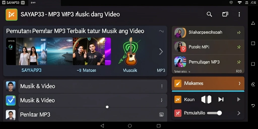 Tampilan antarmuka menarik dari SAYAP33 untuk Pemutar MP3.
