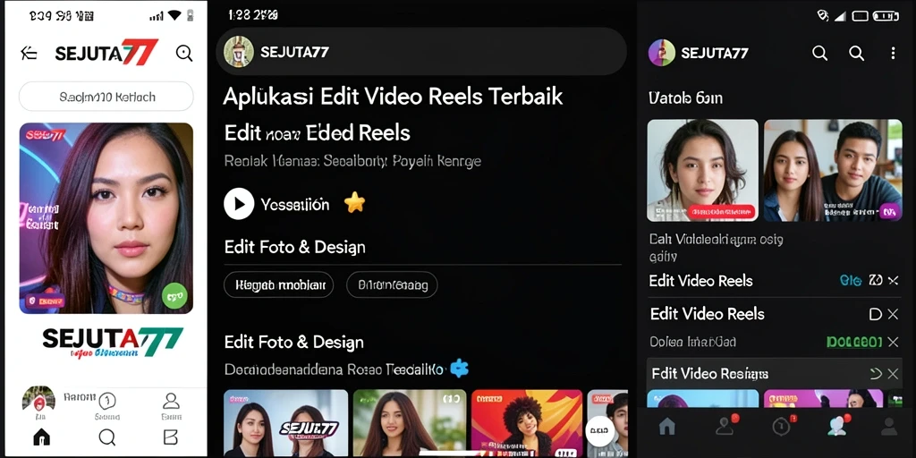 Tampilan antarmuka aplikas SEJUTA77 untuk edit video reels yang intuitif.